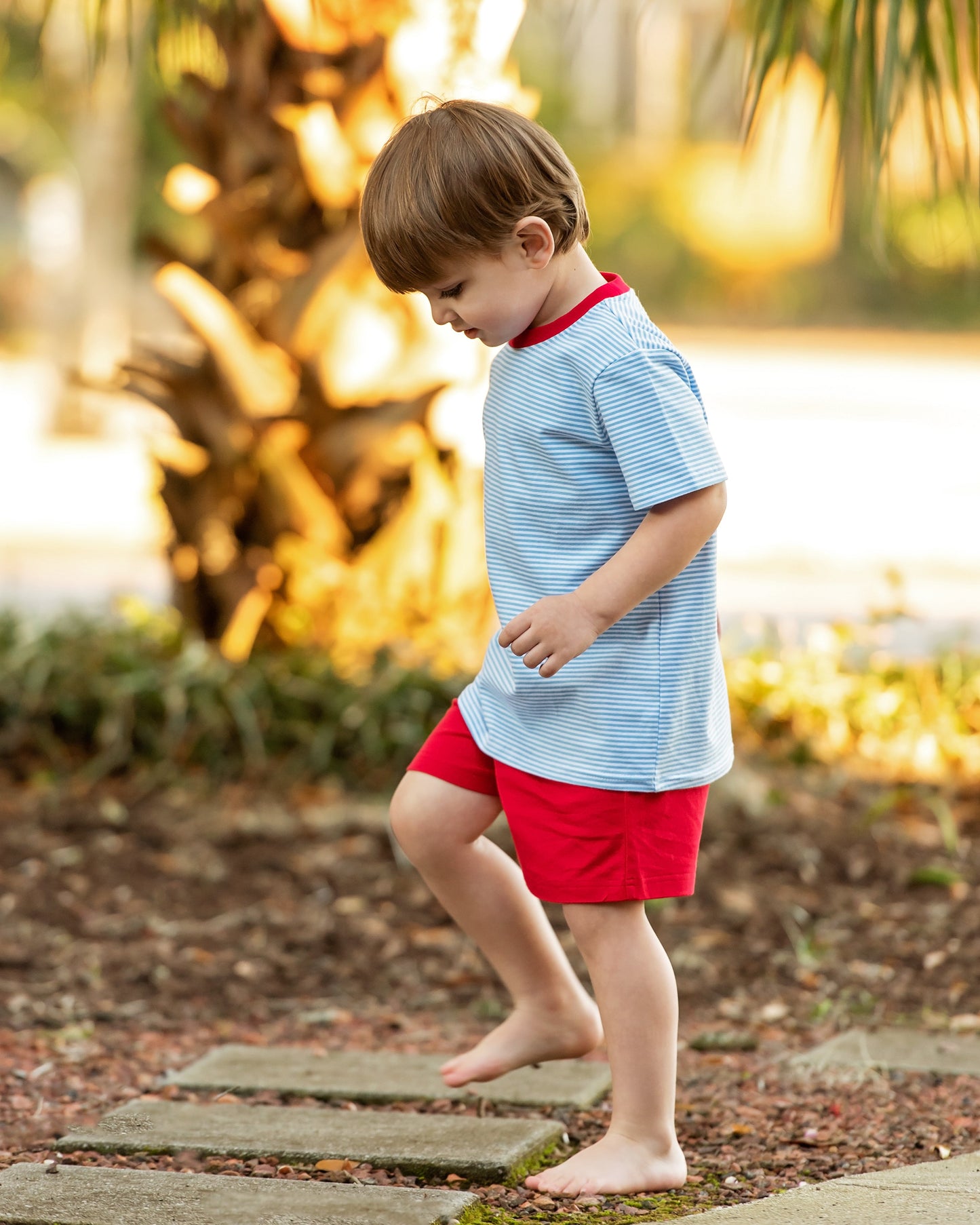 Blue Stripe and Red Short Set