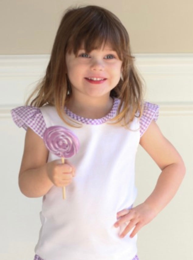 Girls Gingham Flutter Sleeve Shirt Multiple colors
