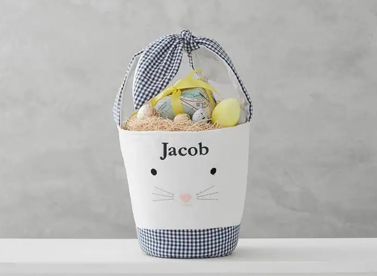 Easter Bunny Face gingham trim Easter Egg Basket - Tea and Cotton IncTea and Cotton Inc