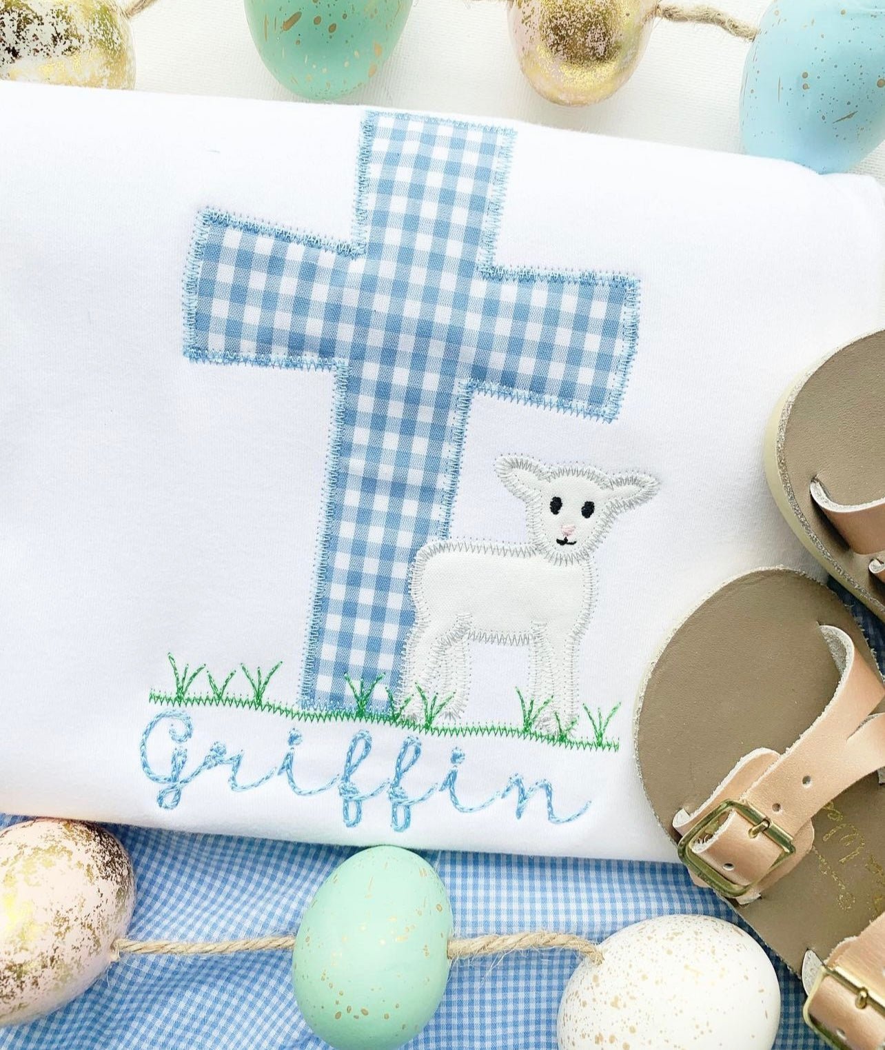 Gingham Cross Applique Boy - Tea and Cotton IncTea and Cotton Inc