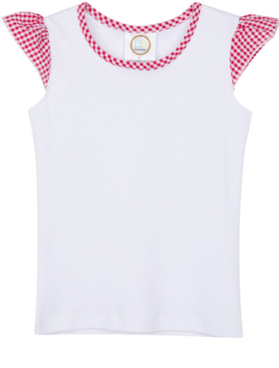 Girls Gingham Flutter Sleeve Shirt Multiple colors