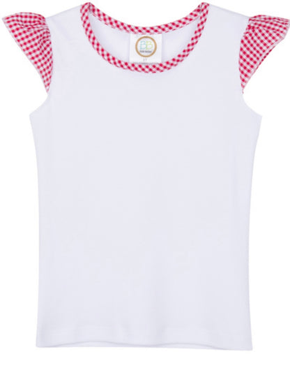 Girls Gingham Flutter Sleeve Shirt Multiple colors