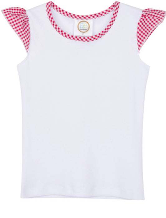 Girls Gingham Flutter Sleeve Shirt Multiple colors