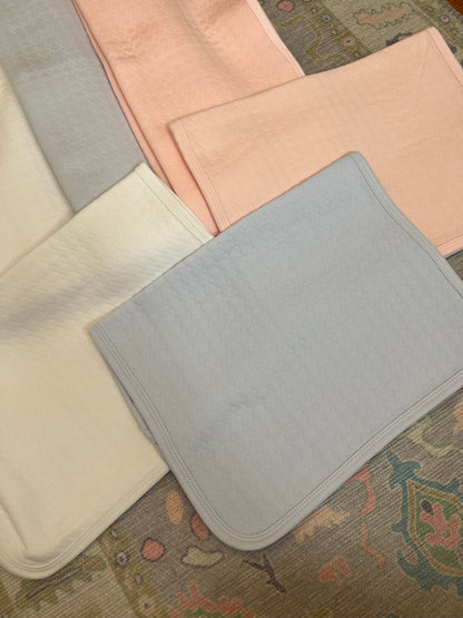 Plush Pearl Luxury Baby Bib, Burp, or Blanket or full set PINK, BLUE,WHITE