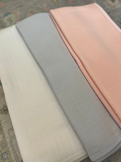 Plush Pearl Luxury Baby Bib, Burp, or Blanket or full set PINK, BLUE,WHITE