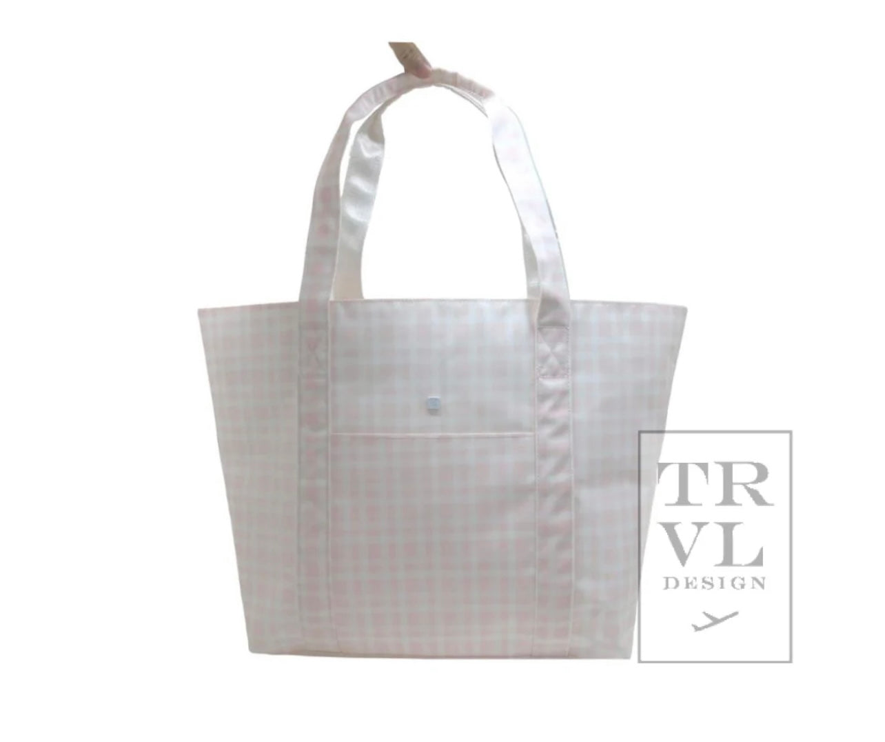 TRVL XL JUMBO TOTE with luggage slide on suitcase