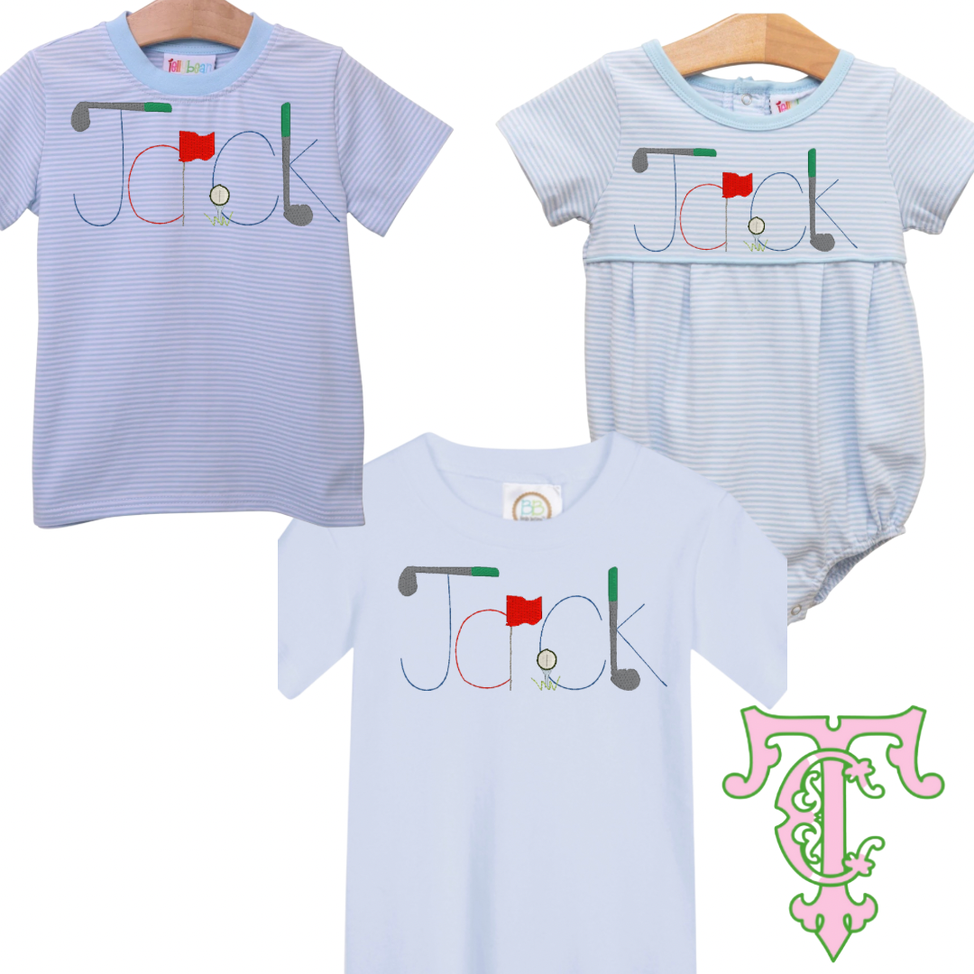 Jellybean Baby Blue Stripe Graham Tee Pick your MINI design