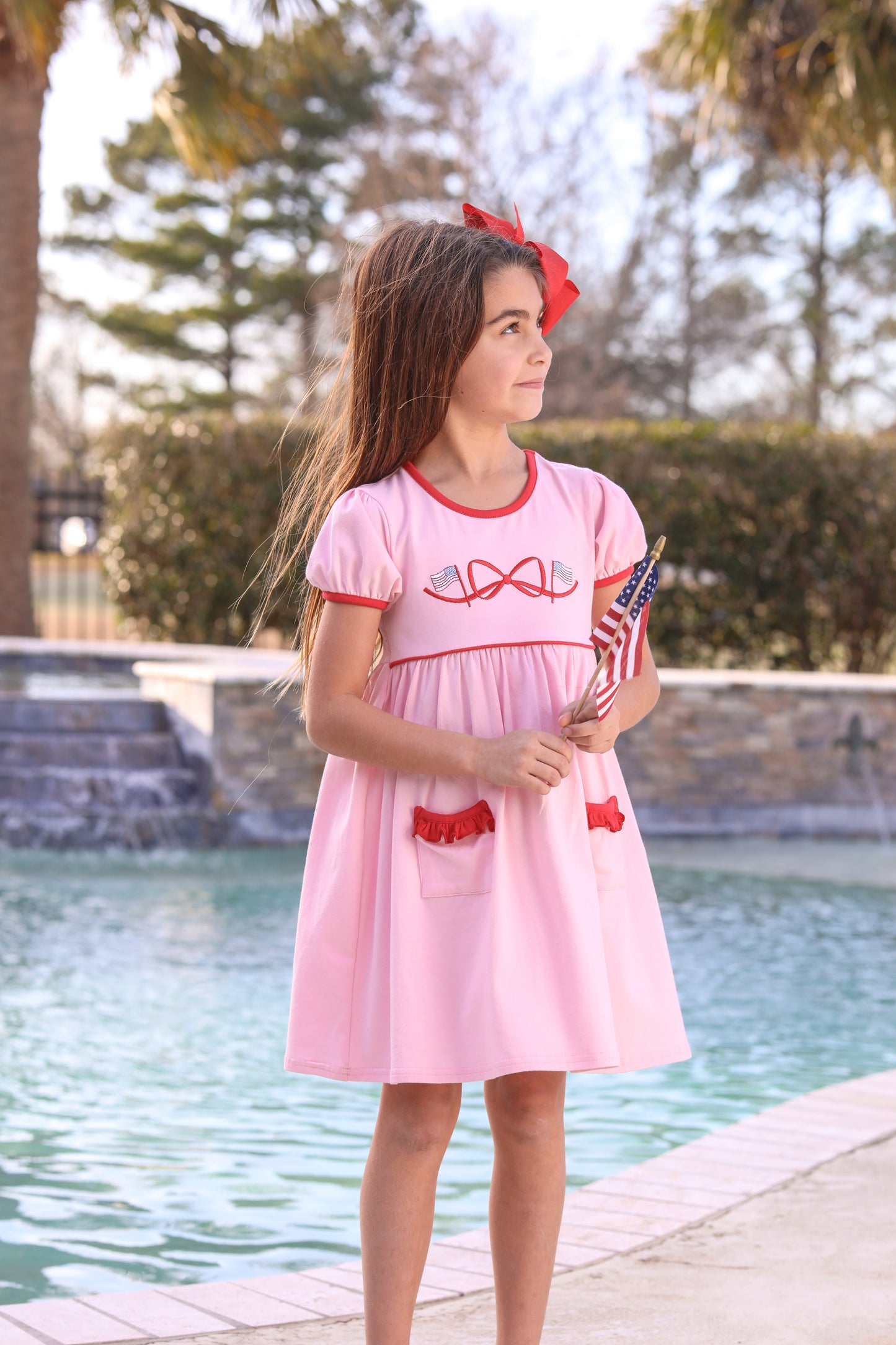 American Flag Bow Embroidery Dress