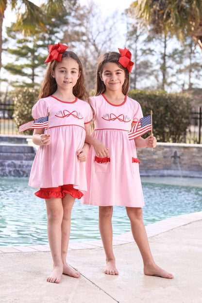 American Flag Bow Embroidery Dress