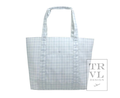 TRVL XL JUMBO TOTE with luggage slide on suitcase