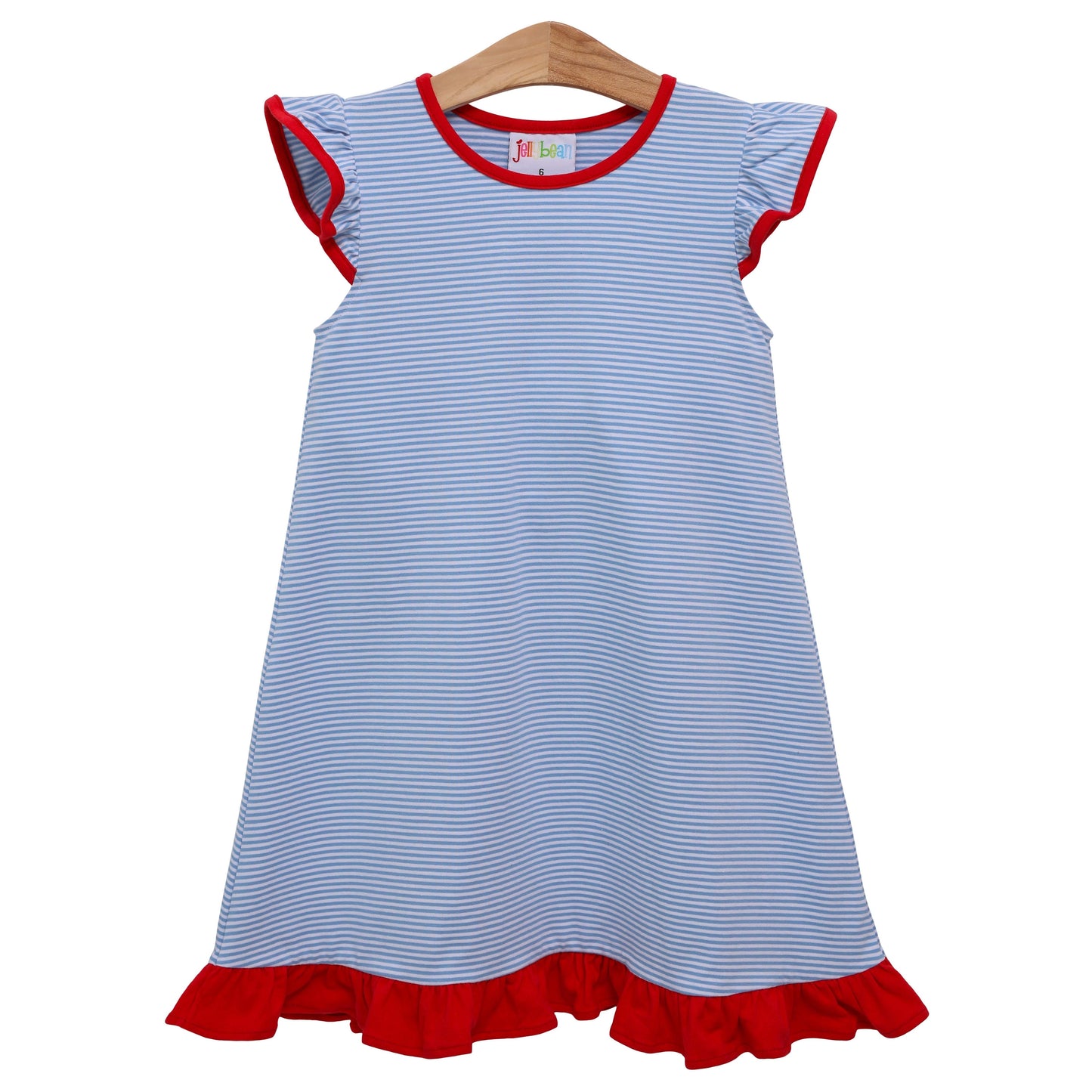 Blue Stripe and Red Dress