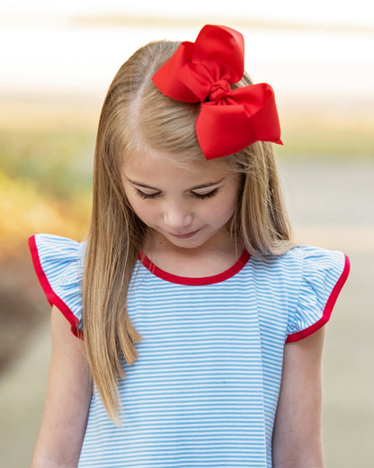 Blue Stripe and Red Dress