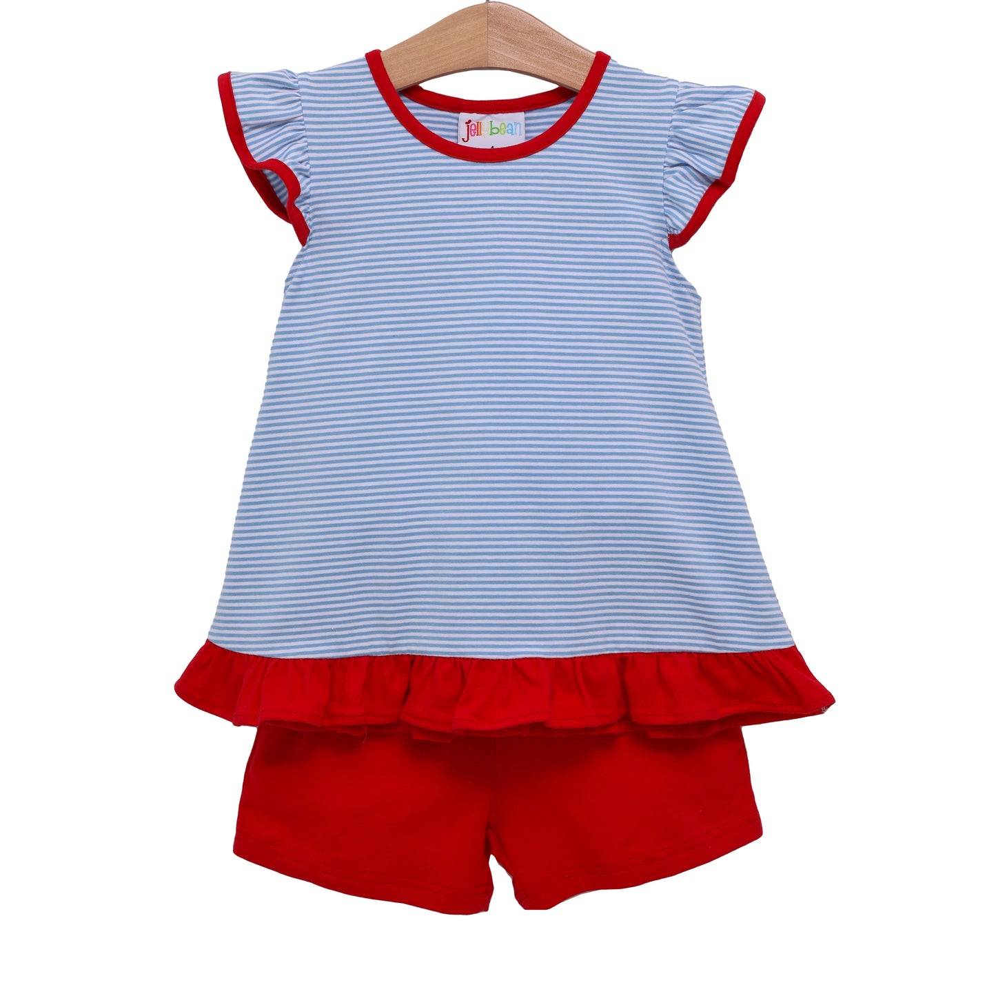Blue Stripe and Red ruffled short Set