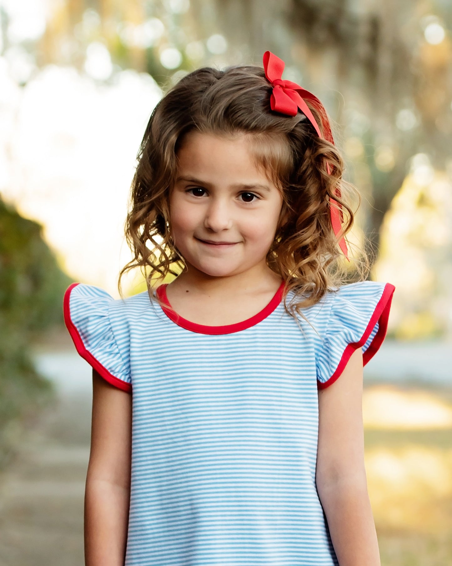 Blue Stripe and Red ruffled short Set