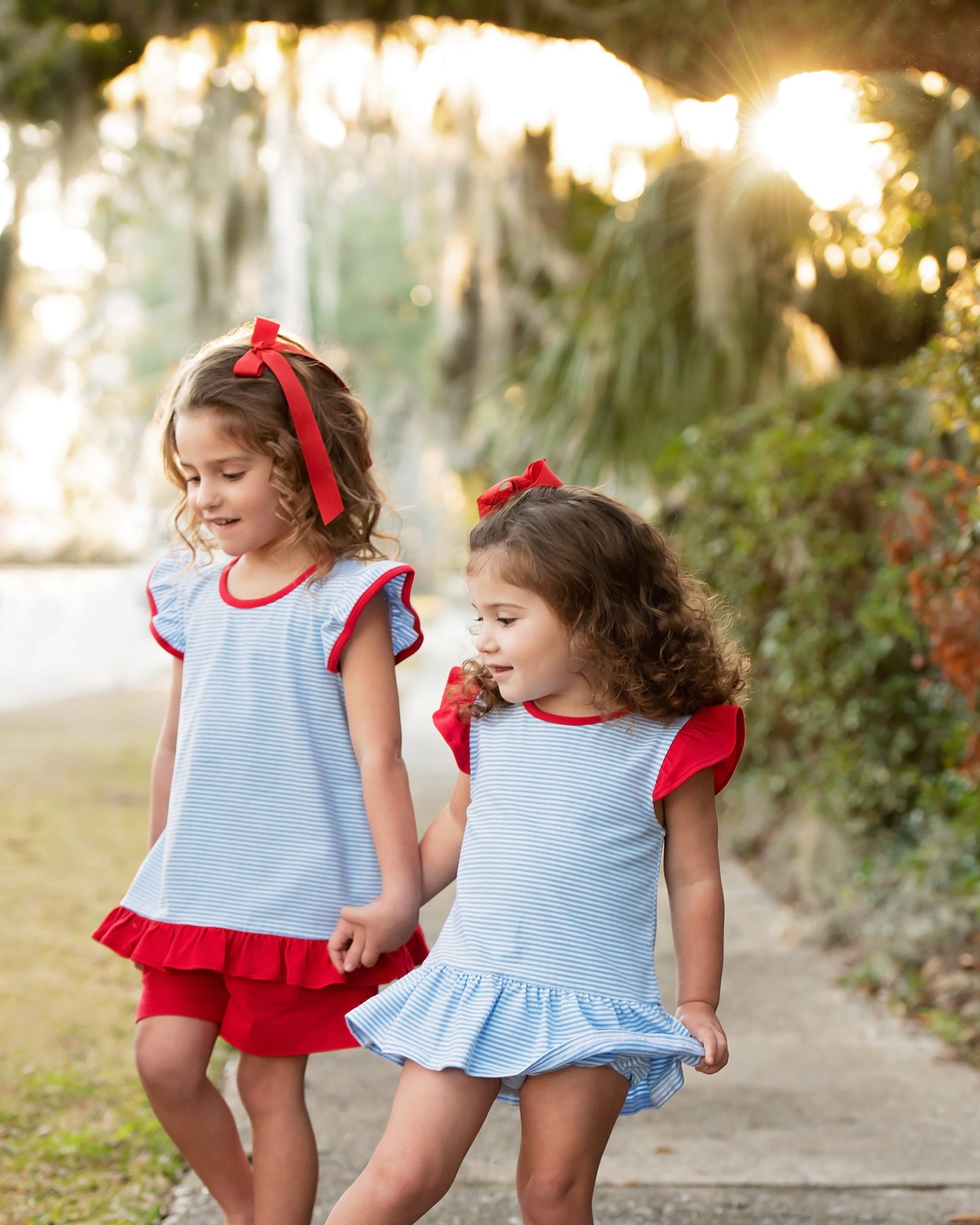 Blue Stripe and Red ruffled short Set