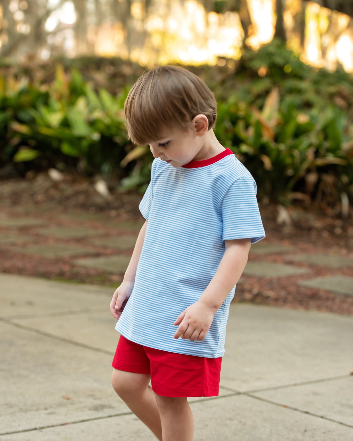 Blue Stripe and Red Short Set