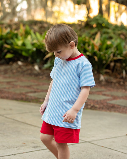 Blue Stripe and Red Short Set