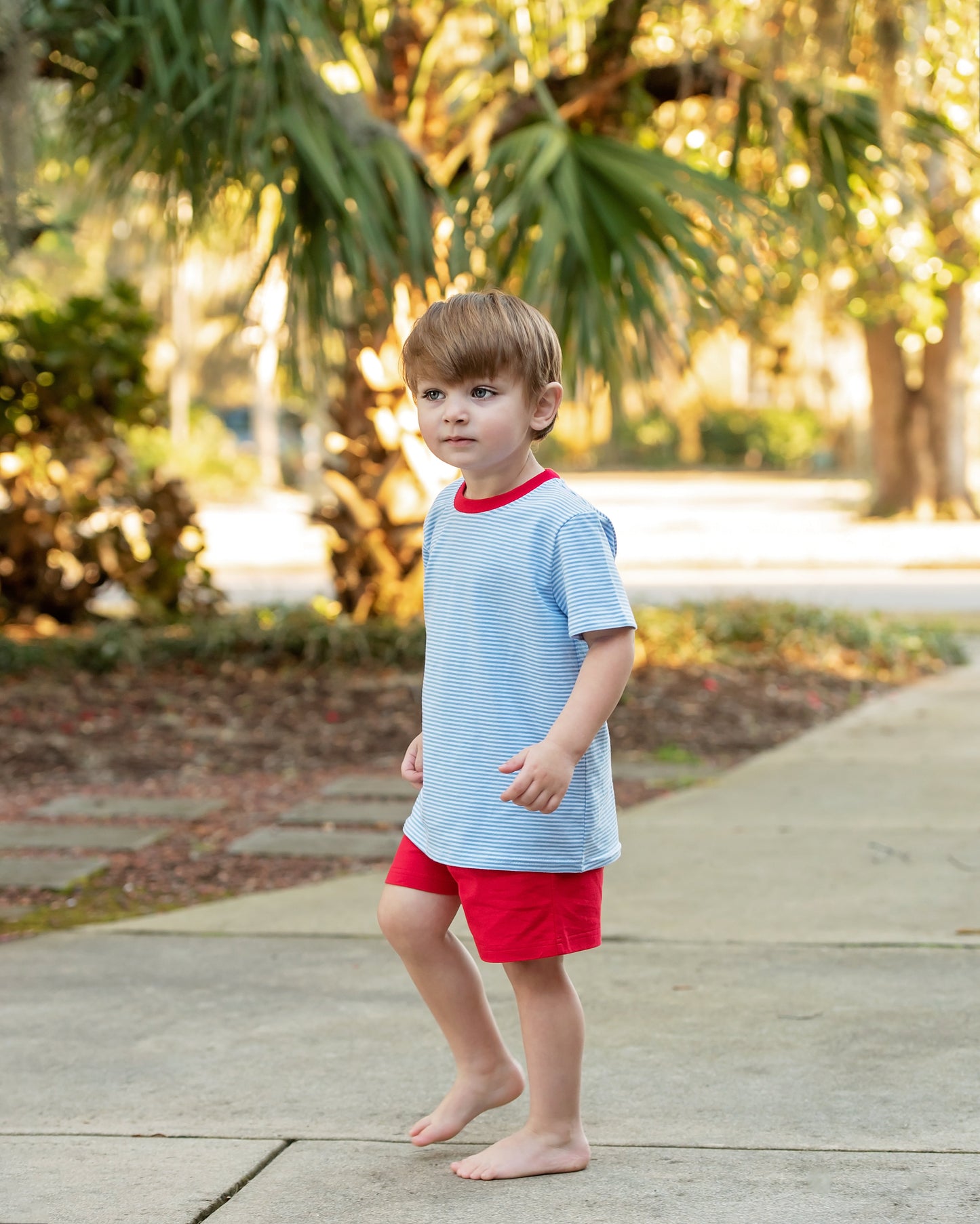 Blue Stripe and Red Short Set