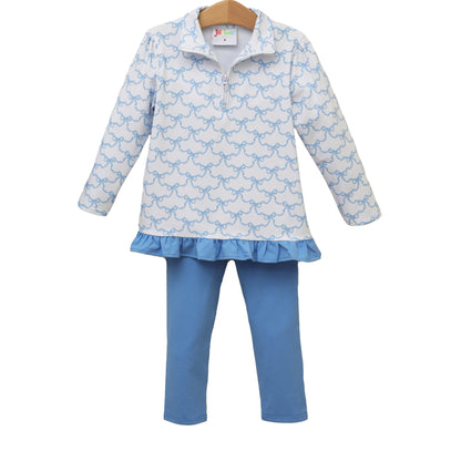 Blue Trellis Bow Pullover Set