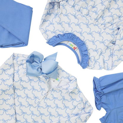 Blue Trellis Bow Pullover Set