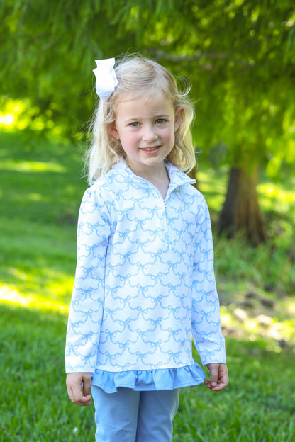 Blue Trellis Bow Pullover Set