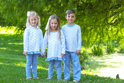Blue Trellis Bow Pullover Set