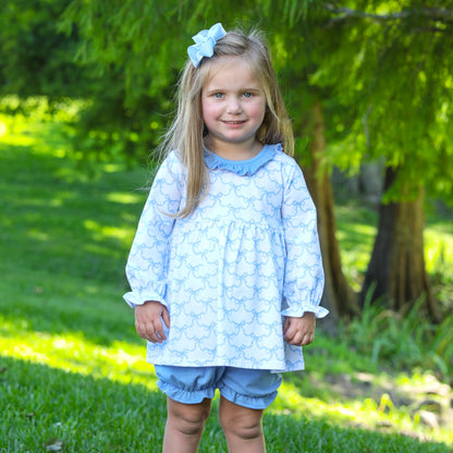 Blue Trellis Bow Bloomer Set