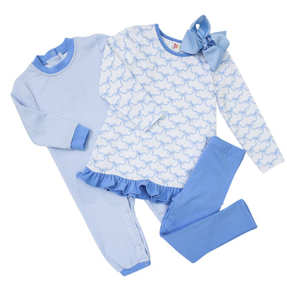 Blue Bow Trellis Pants Set