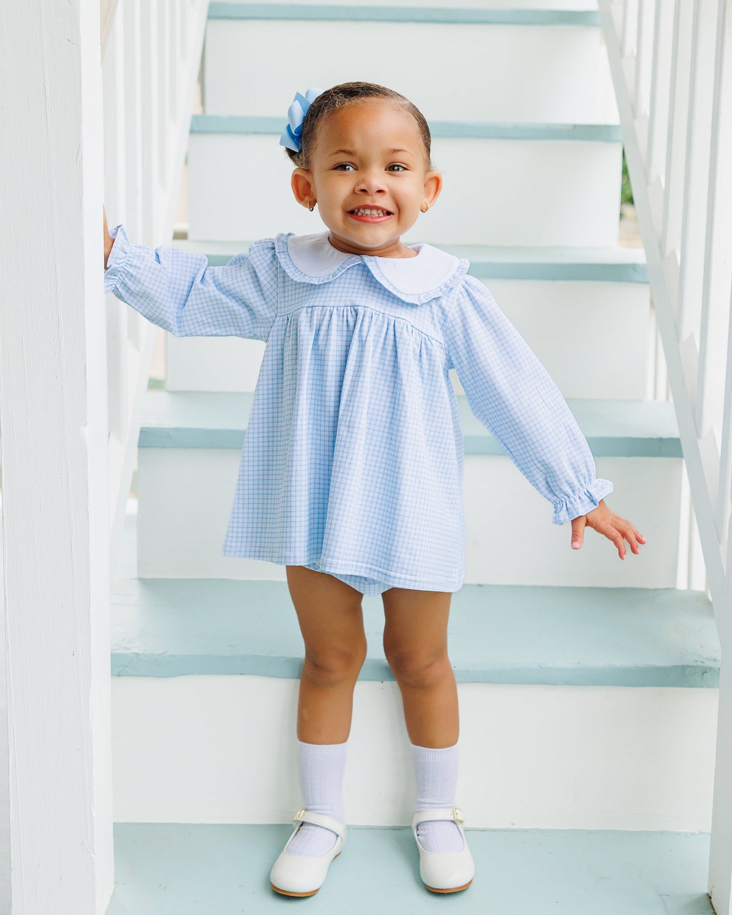 Catherine Blue Windowpane Diaper Set