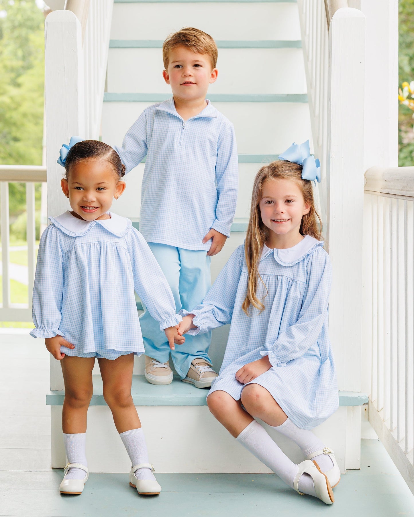 Catherine Blue Windowpane Diaper Set