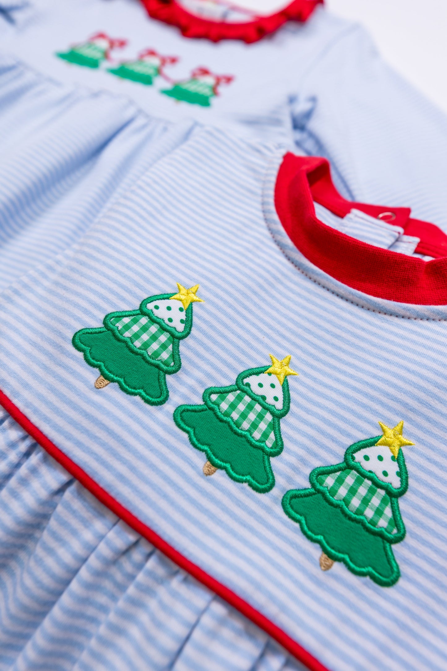 Christmas Tree Trio Romper Ruffled Girl