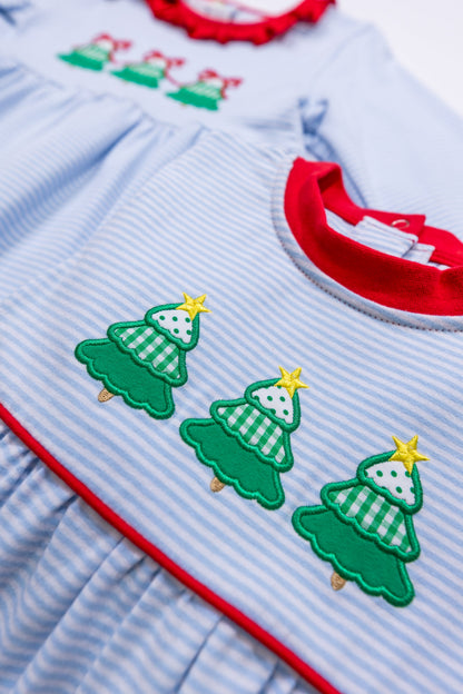 Christmas Tree Trio Romper Ruffled Girl