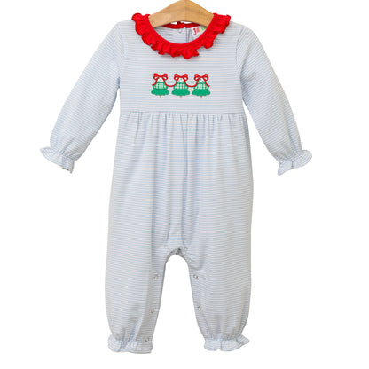 Christmas Tree Trio Romper Ruffled Girl