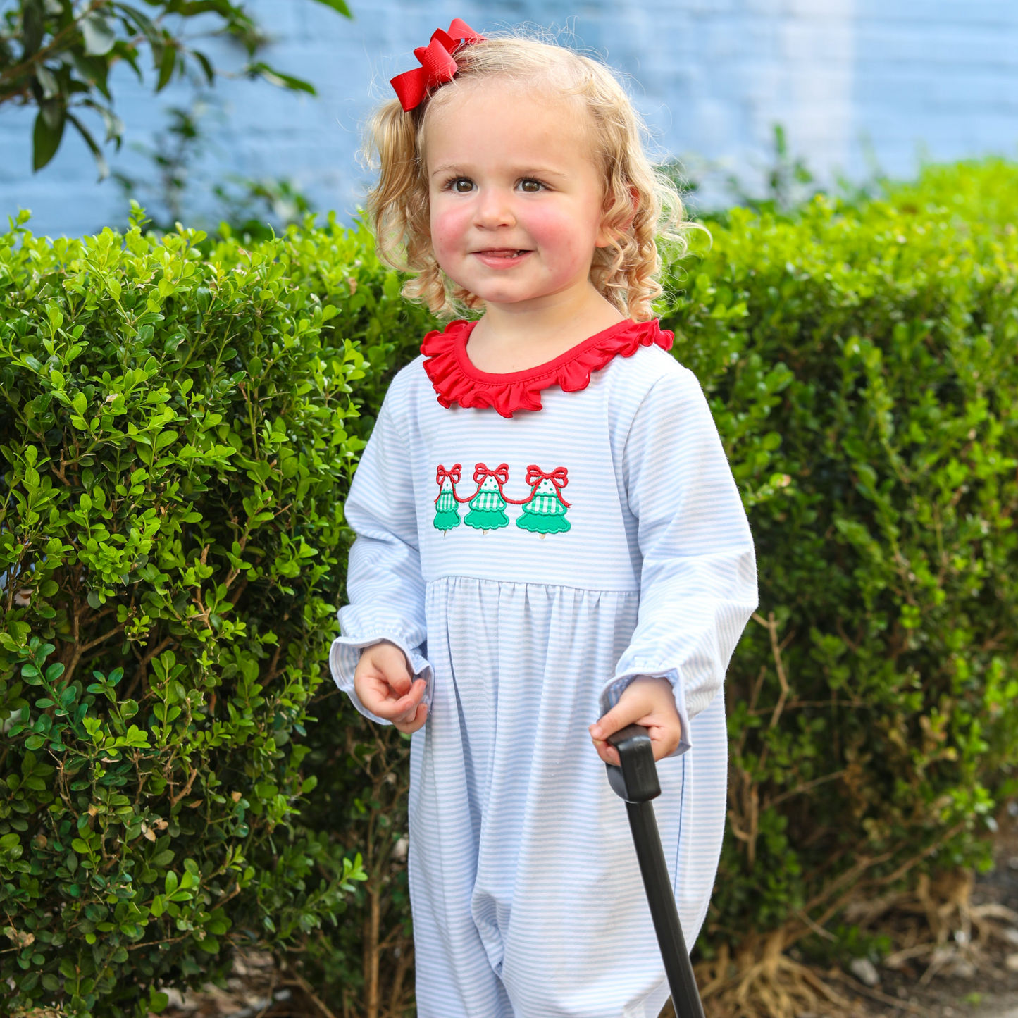 Christmas Tree Trio Romper Ruffled Girl