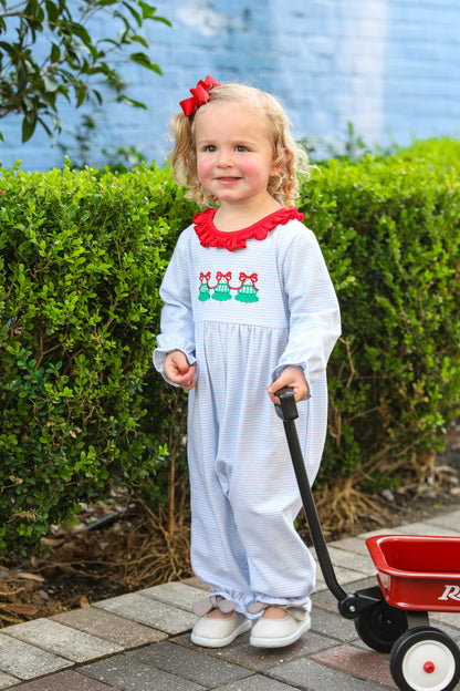 Christmas Tree Trio Romper Ruffled Girl