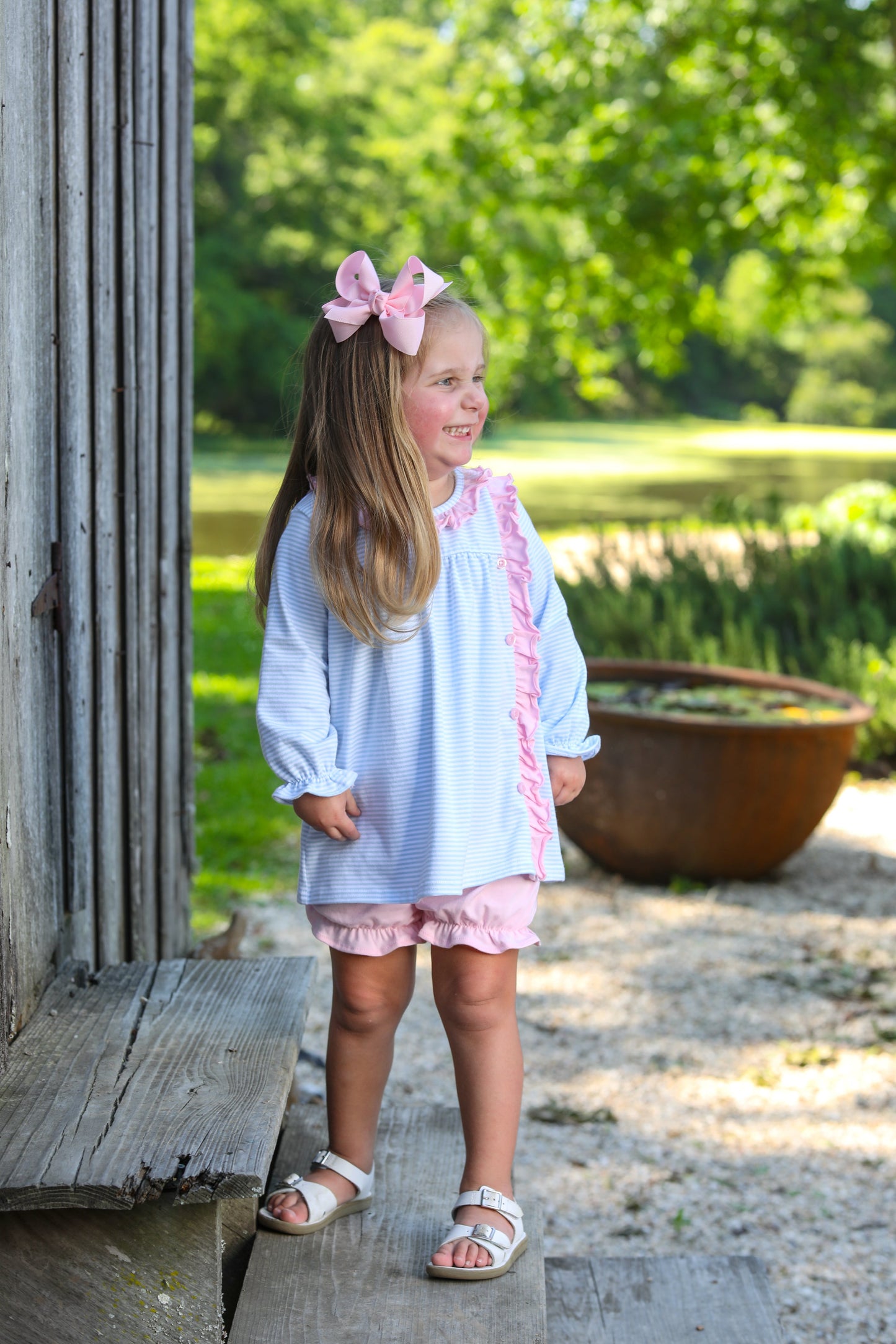 Clara Bloomer Set Light Blue Light Pink Stripe