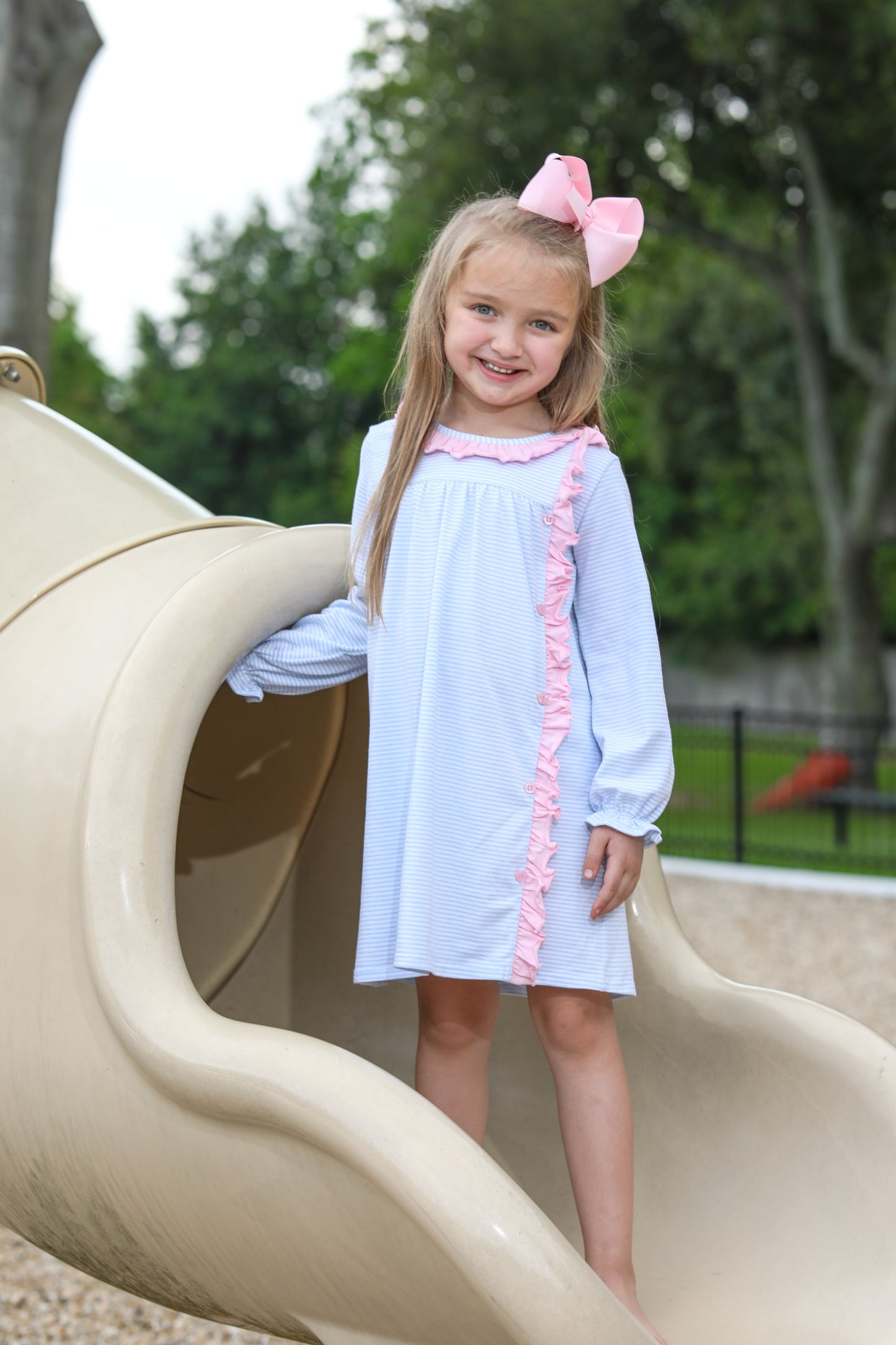 Clara Dress Light Blue Stripe Light Pink