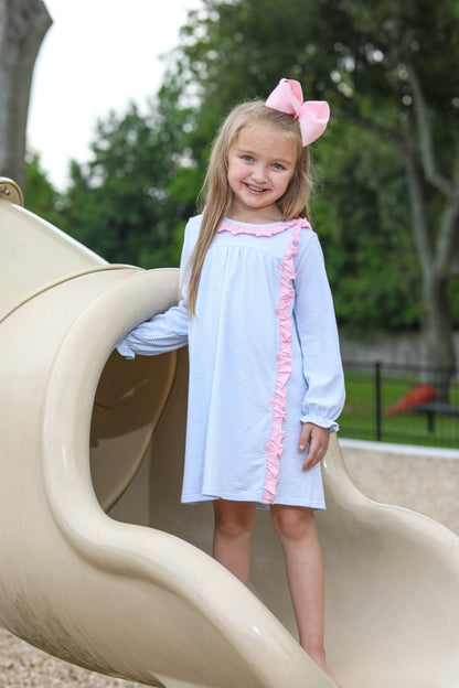 Clara Dress Light Blue Stripe Light Pink