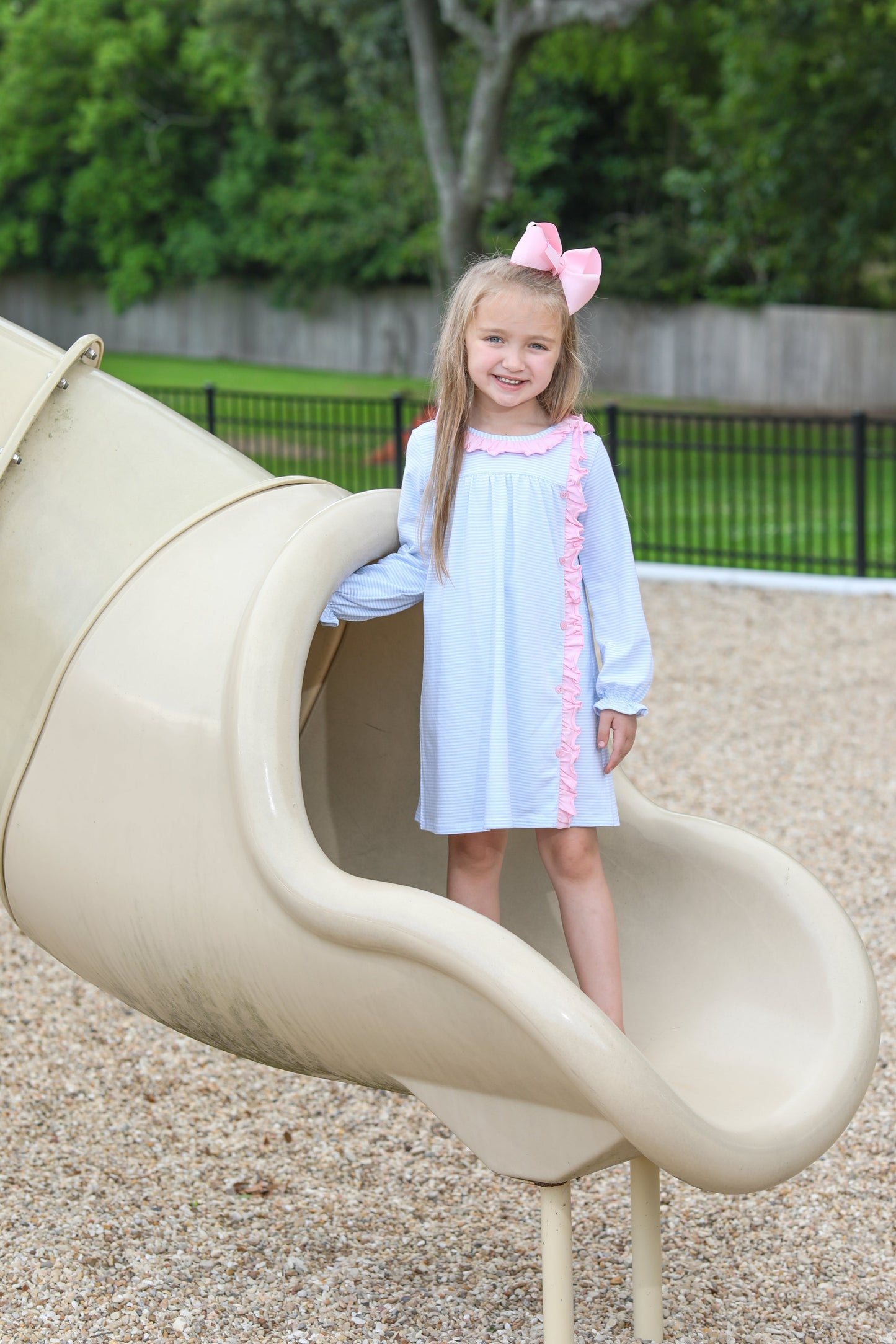 Clara Dress Light Blue Stripe Light Pink