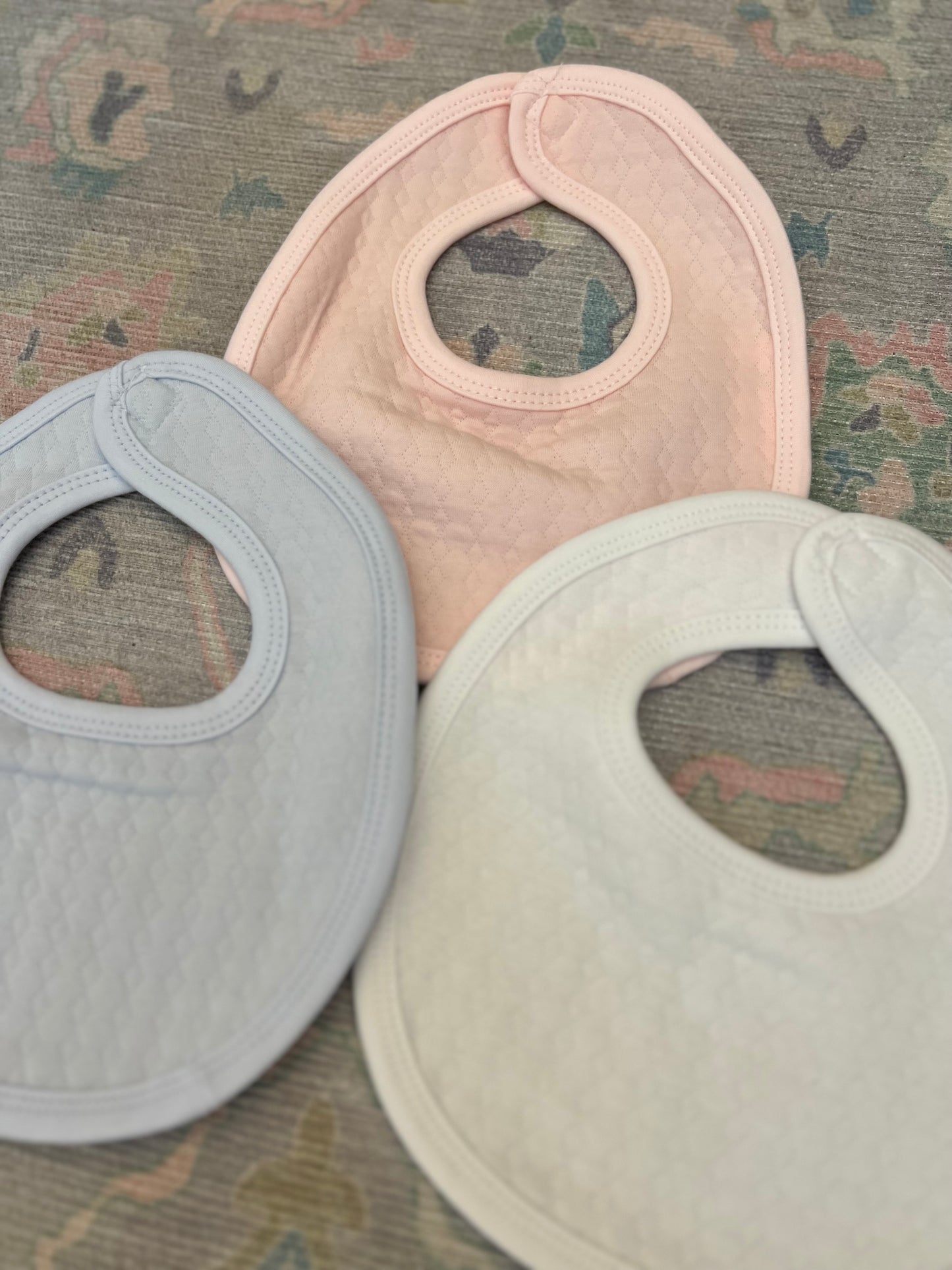 Plush Pearl Luxury Baby Bib, Burp, or Blanket or full set PINK, BLUE,WHITE
