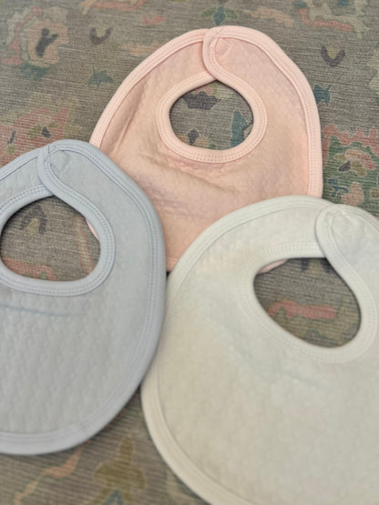 Plush Pearl Luxury Baby Bib, Burp, or Blanket or full set PINK, BLUE,WHITE