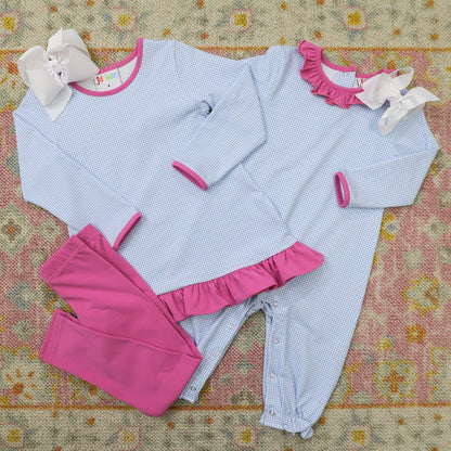 Emily Romper Blue Windowpane and Plum