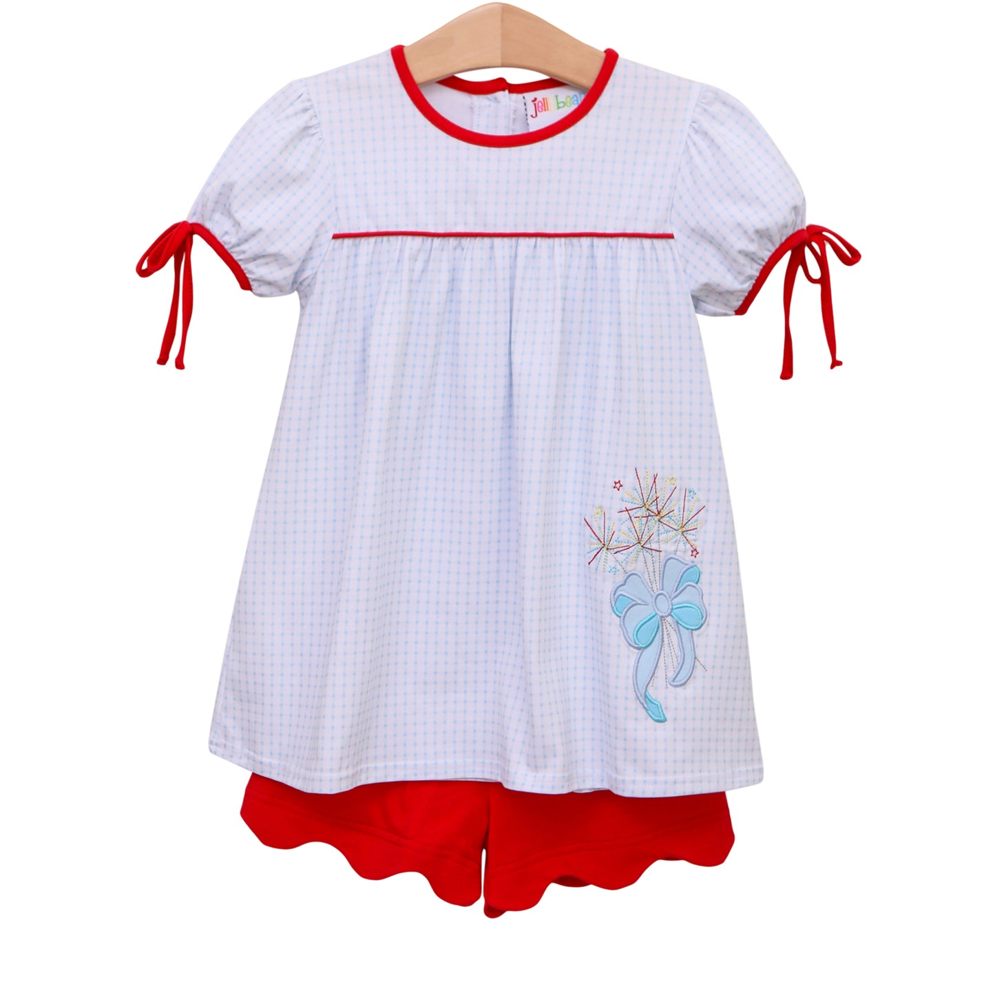 Fireworks applique scalloped short set