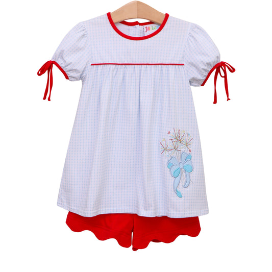Fireworks applique scalloped short set