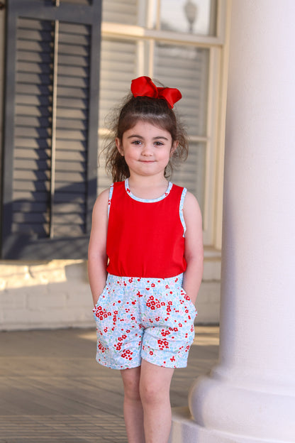 Freedom flutter floral bow back short set
