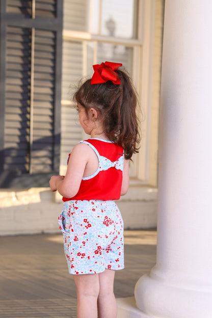 Freedom flutter floral bow back short set
