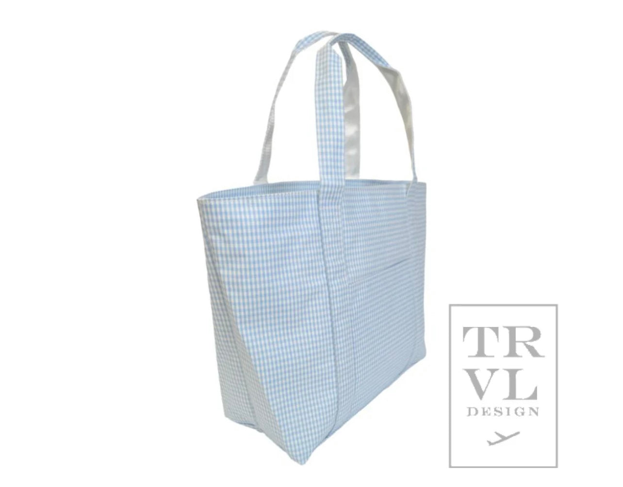 TRVL XL JUMBO TOTE with luggage slide on suitcase