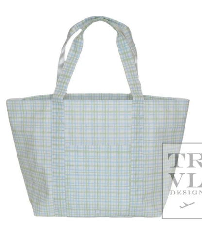 TRVL XL JUMBO TOTE with luggage slide on suitcase