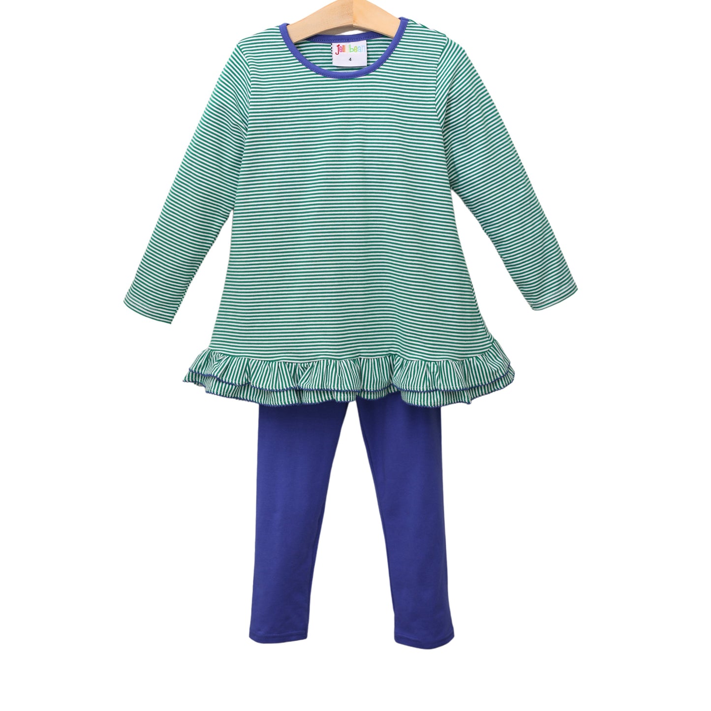 Gemma Pants Set Green Stripe and Royal (sister match to tool set and shirt boy)