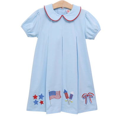 Patriotic Pleat Embroidery Dress